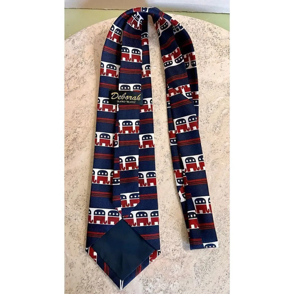 Deborah Men's Navy & Red Polyester Elephant Allover Print Man Made Neck Tie - Picture 3 of 7